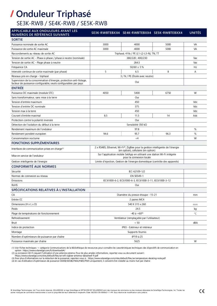 Fiche technique Onduleur Triphasé